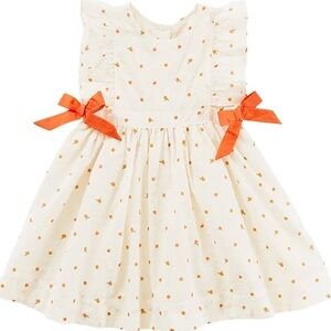 Pink Chicken Cream Dress with Orange Bows